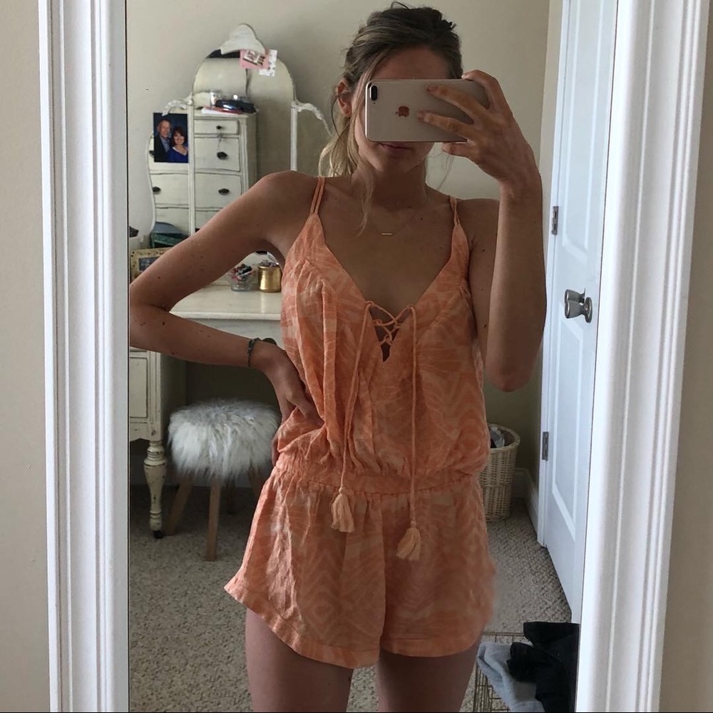 Orange Patterned Summer Romper with Tassels